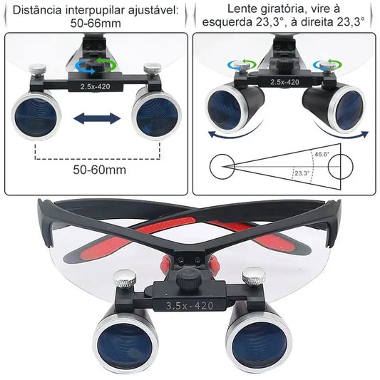 Lupa Binocular Odontológica Profissional 2.5x e 3.5x