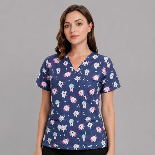 Blusa Scrub Feminino Estampado Odontologia Dentinhos