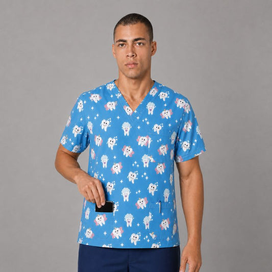 Blusa Scrub Masculino Estampado Odontologia Dentinhos