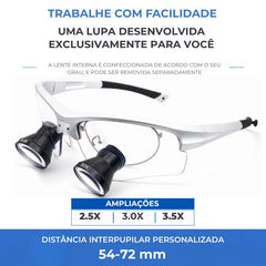 Lupa Binocular Personalizável Com Grau OptiMax 2.5X 3.0X e 3.5X
