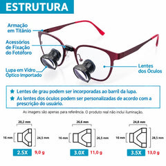 Lupa Binocular TTL 2.5x 3.0x e 3.5x Sirius